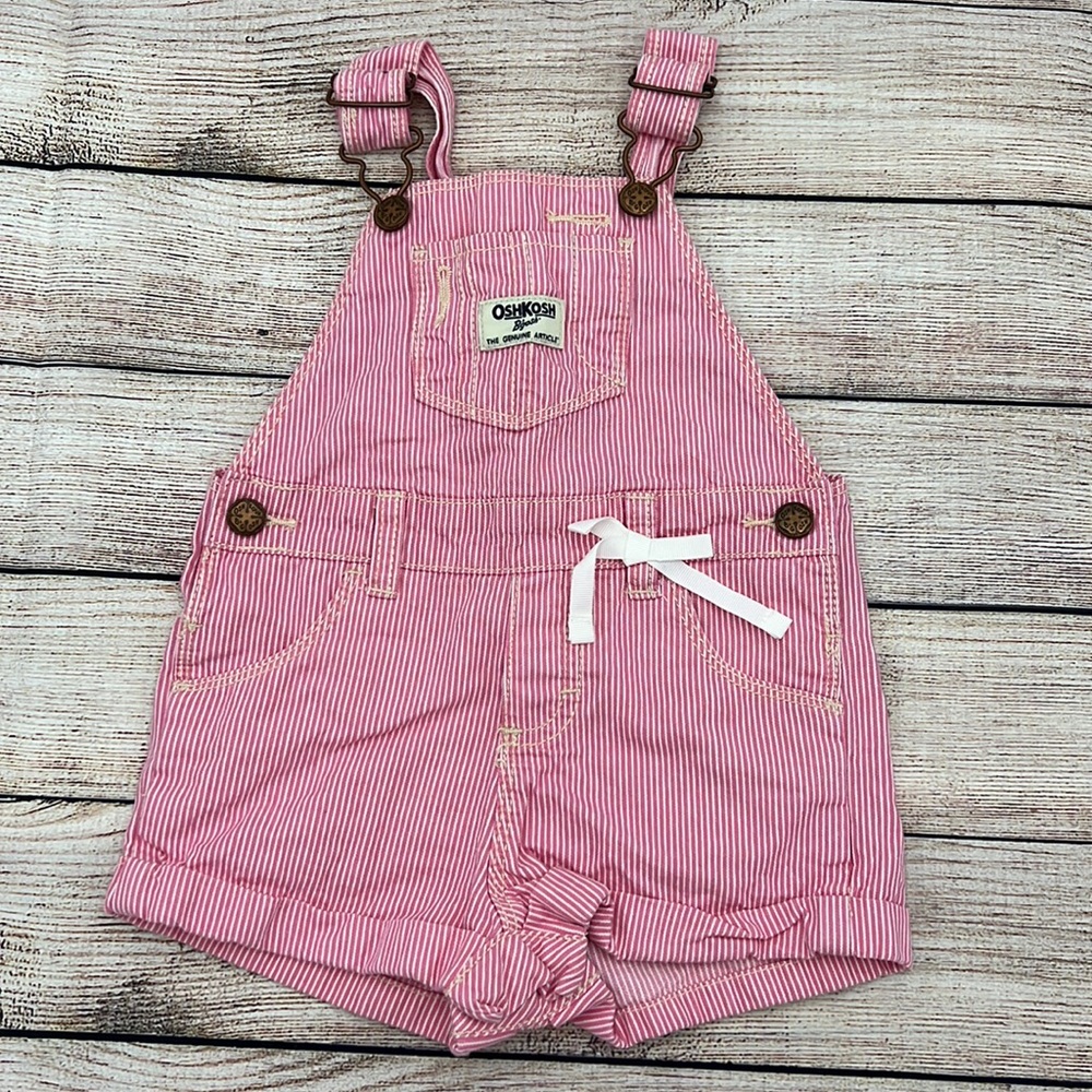 OshKosh Pink and White Overall Shorts Sz 12M